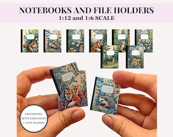 Woodland Printable Dollhouse Miniature notebooks with Pages and File Holders, 12th and 6th scale