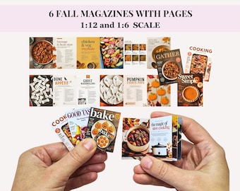 FOOD MAGAZINES with PAGES for a dollhouse – 6 fall themed miniature cooking magazines