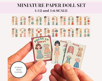 10 PAPER DOLLS With Clothes And Folder, printable dollhouse miniature kit