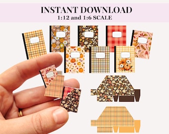 FALL STATIONERY SET,  Notebooks and File Holders, 12th and 6th scale dollhouse miniature