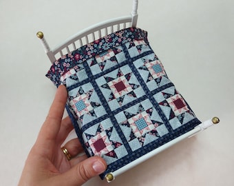 Miniature Dollhouse Star Quilt, 12th scale patchwork bedding,
