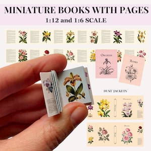 Puppenhaus Miniatur Bücher Orchidee und Rose mit Seiten, 12. und 6.Skala druckbare digitale Download