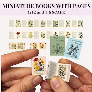 Puppenhaus Miniatur Pflanzenbücher mit Seiten, 12. und 6.Skala druckbare digitale Download