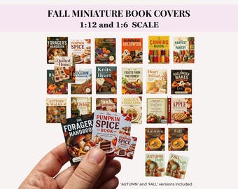 FALL THEMED BOOK covers, set of 20, dollhouse miniature printable pdf, autumn decor