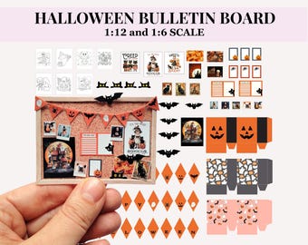 HALLOWEEN Printable Dollhouse Miniature bulletin board, 12th and 6th scale