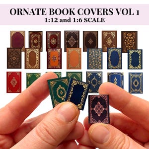 Vintage Ornate Book Covers- Printable Dollhouse Miniatures, antique style, VOL 1, medieval, gilded books