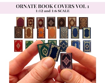 Vintage Ornate Book Covers- Printable Dollhouse Miniatures, antique style, VOL 1, medieval, gilded books