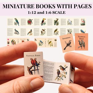 Puppenhaus Miniatur Vogelbücher mit Seiten, 12. und 6.Skala druckbare digitale Download