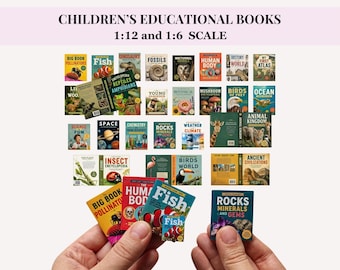 CHILDREN'S EDUCATIONAL BOOK covers, set of 26, dollhouse miniature printable pdf