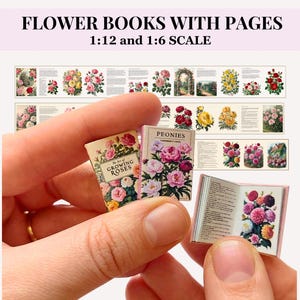 3 druckbare Puppenhaus Miniatur Blumen Bücher mit Seiten, 12. und 6.Skala, sofort Download