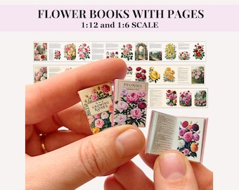 MINI FLOWER BOOKS with pages, 12th and 6th dollhouse scale, instant download