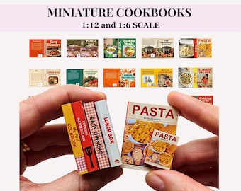 VINTAGE MINIATURE COOKBOOK covers, 12th and 6th scale printable dollhouse books, retro style