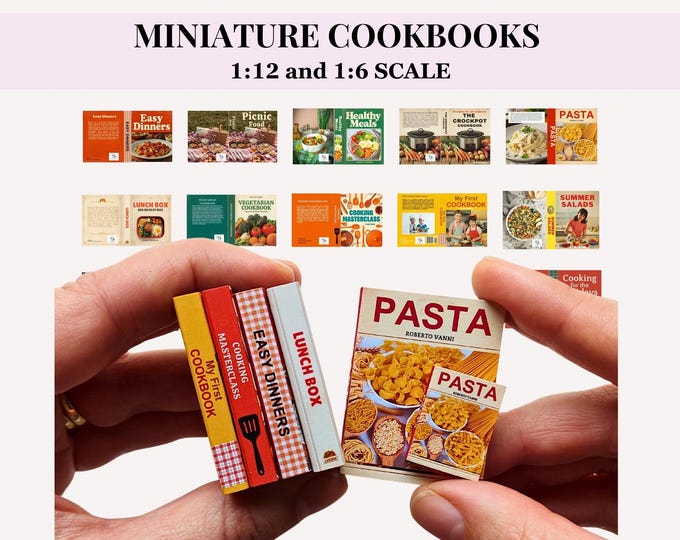 Miniature Vintage Cook Books Covers Collection, for 1:12 Scale, Kitchen ...