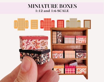 Autumn-Themed Printable Dollhouse Miniature Storage boxes, 12th and 6th scale