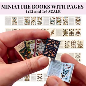 Puppenhaus Miniatur-Insektenbuch-Sammlung, 5 Bücher mit Seiten, druckbares Bastelset in den Größen 12 und 6