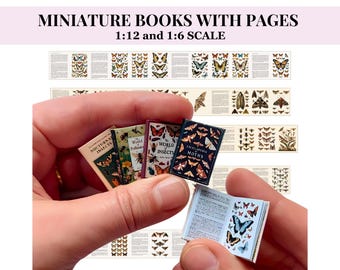 昆虫図鑑コレクション、ページ付き書籍5冊、1/12スケールと1/6スケールの印刷可能なドールハウスミニチュア