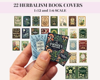 22 HERBALISM Book Covers- Printable Dollhouse Miniatures, vintage style