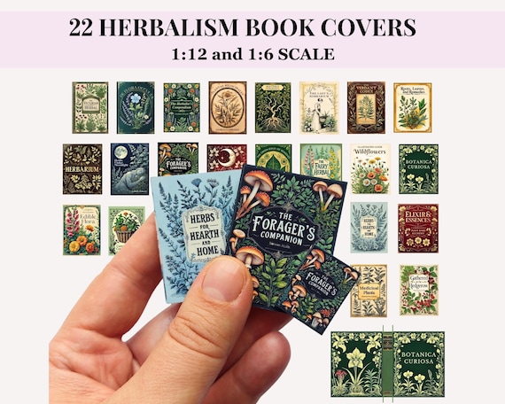 22 HERBALISM Book Covers- Printable Dollhouse Miniatures, vintage style