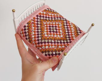 Miniature Dollhouse Quilt, 12th scale patchwork bedding, cottage style bedroom decor