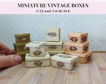 VINTAGE FLORAL BOXES Printable Dollhouse Miniature Storage boxes, 12th and 6th scale
