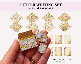 LETTER WRITING SET with envelopes and writing paper- Dollhouse Miniature printable kit