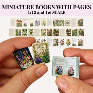 3 druckbare Puppenhaus Miniatur Bücher mit Seiten, 12. und 6.Skala, botanische Bücher im vintage Stil