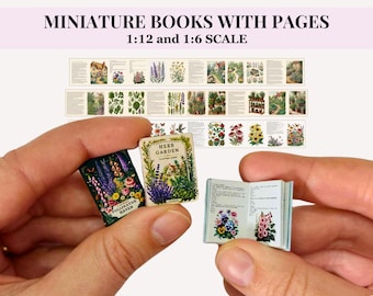 3 MINIATURE BOOKS with PAGES, 12th and 6th scale, vintage style dollhouse printable books