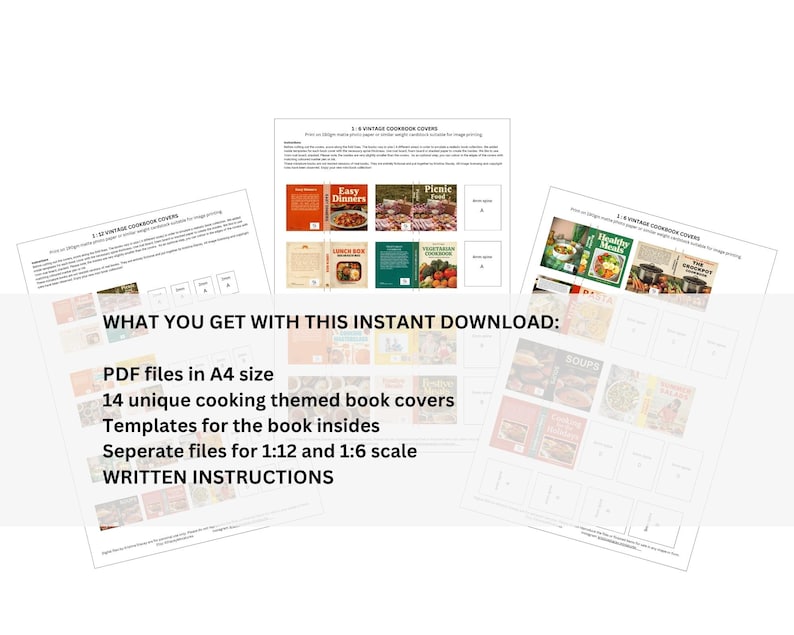 VINTAGE MINIATURE COOKBOOK Covers, 12th and 6th Scale Printable ...