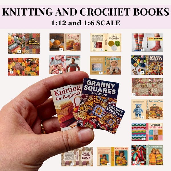 Miniature Book Covers: Knitting and Crochet themed, Vintage Dollhouse DIY (PDF)