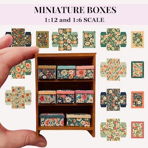Scatole portaoggetti in miniatura per casa delle bambole con motivo floreale, stampabili, scala 12 e 6