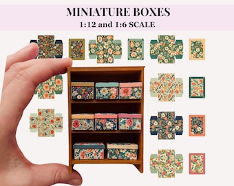 Floral Pattern Printable Dollhouse Miniature Storage boxes, 12th and 6th scale