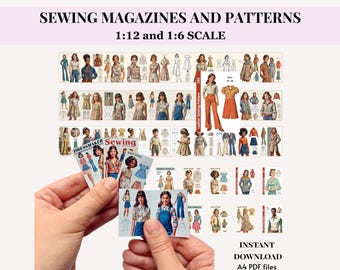 Printable Dollhouse Miniature Sewing Magazines and Pattern Packets, 12th and 6th Scale (Digital Download)