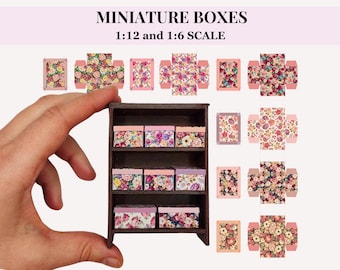 Printable Miniature Storage Boxes – Pink Floral 12th and 6th Scale | Dollhouse Boxes PDF Download