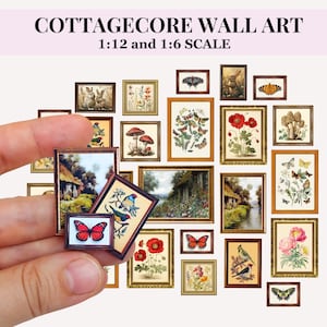 Eclectic Cottagecore Wandkunst, 25 druckbare Puppenhaus-Miniaturen-Malerei, VOL 1