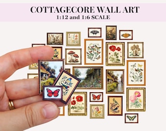 Eclectic Cottagecore Wall art, 25 printable dollhouse miniatures paintings, VOL 1