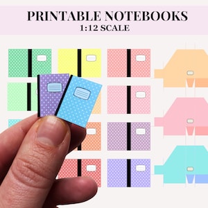 Puede incluir: Cuadernos en miniatura imprimibles en varios colores con patrones de lunares. Los cuadernos son a escala 1:12 y son perfectos para casas de muñecas o proyectos en miniatura.