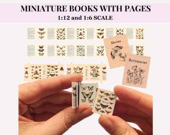 BUTTERFLY BOOKS with pages, 12th and 6th scale, Dollhouse Miniature DIY