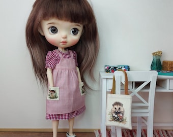 Blythe Doll Clothes set, dress, pinafore and bag, OB22