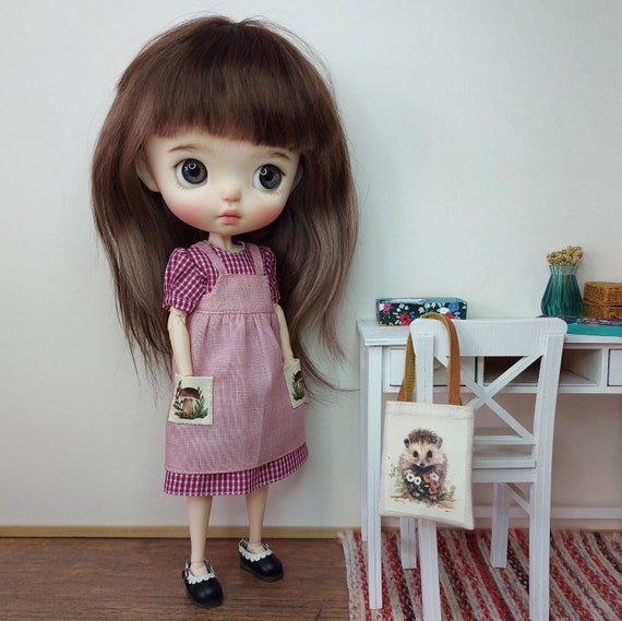 Blythe Doll Clothes set, dress, pinafore and bag, OB22