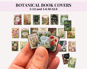 21 botanische boekomslagen: afdrukbare poppenhuisminiaturen, vintage stijl