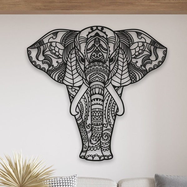 Elephant Mandala Metal Wall Art, Elephant Wall Sign, Mandala Elephant Decor, Boho Bedroom Wall Decor, Ethnic Wall Decor, Minimal Decor Gift