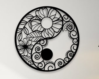 Yin Yang Metall Wandkunst, spirituelle Mandala Wand dekor, Yin Yang Wanddeko, Florale Yoga Meditation Wandbehang, Yoga Liebhaber Geschenk, Boho Deko