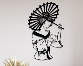 Japans meisje metalen muur kunst, Japanse Geisha metalen wanddecoratie, Maiko & Kimono kunst aan de muur, Bar muur teken, Inwijdingsfeest cadeau, cadeau voor haar