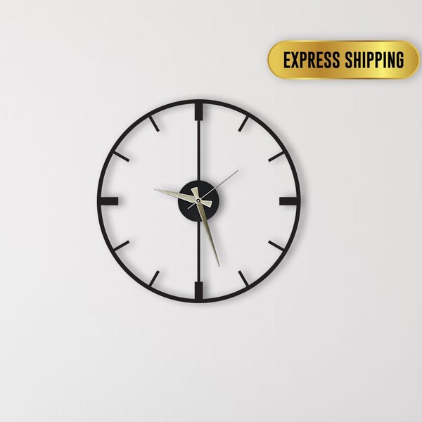 Minimalist Metal Black Large Wall Clock, Modern Design Unique Oversize Clock, Modern Home Metal Wall Art Horloge Murale Housewarming Gift