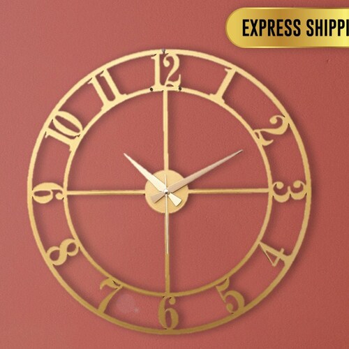 Metal Large Wall Clock Gold Country Silent Oversize Clock Etsy