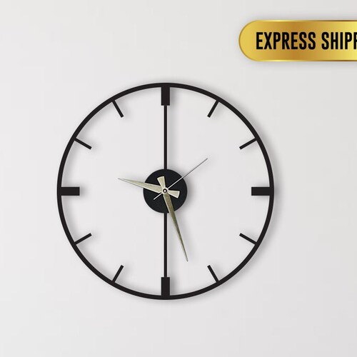Retro Black Metal Large Wall Clock Minimalist Design Modern Etsy