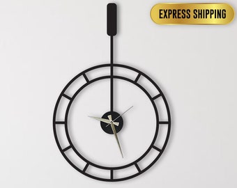Reloj de pared de gran tamaño de metal negro único, diseño minimalista moderno reloj grande, arte decoración del hogar metal pared arte Horloge Murale Housewarming Gift