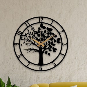 Tree of Life Black Wall Clock, Wall Clock Unique, Modern Large Silent Clock, Tree Clock,Metal Wall Art Horloge Murale,Bestseller Wall Clock