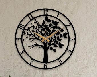 Orologio da parete nero albero della vita, orologio da parete unico, moderno grande orologio silenzioso, orologio ad albero, arte da parete in metallo Horloge Murale, orologio da parete bestseller