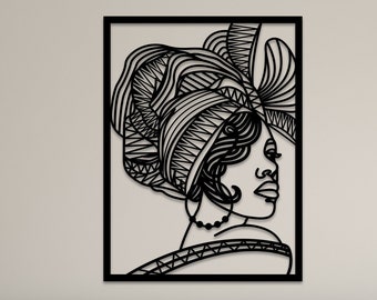 Frau Gesicht Metall Wandkunst Gold, Frau Gesicht Linie Kunst,Afro-Amerikanische Frauen Gesicht Wand Dekor,Minimal Wohnzimmer Wandkunst,Große Metall Wandbehang